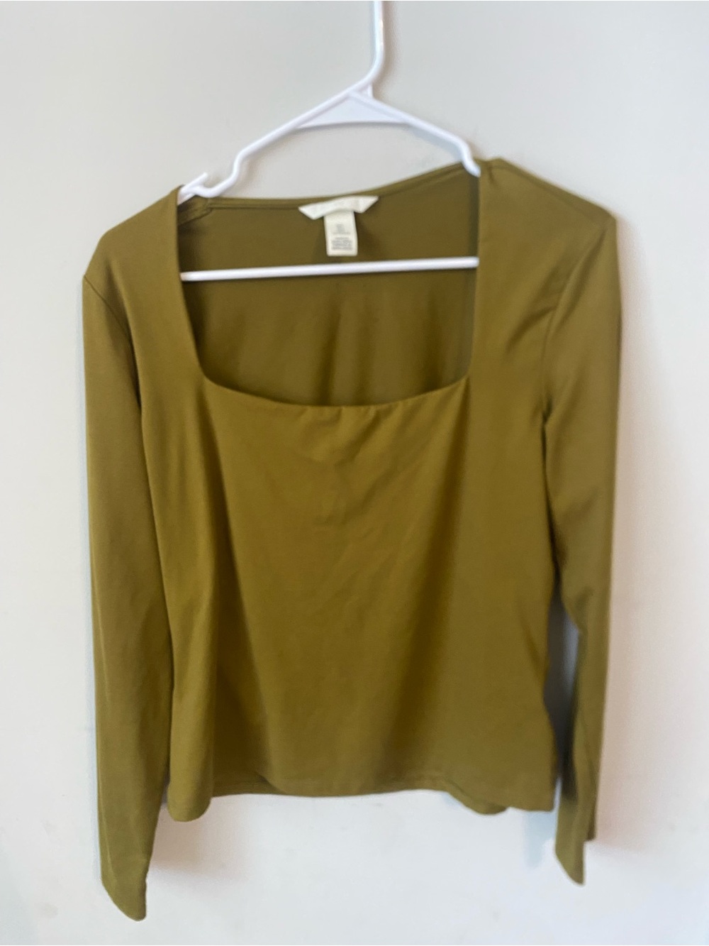 H&M Long Sleeve Square Neck Top in Olive Green